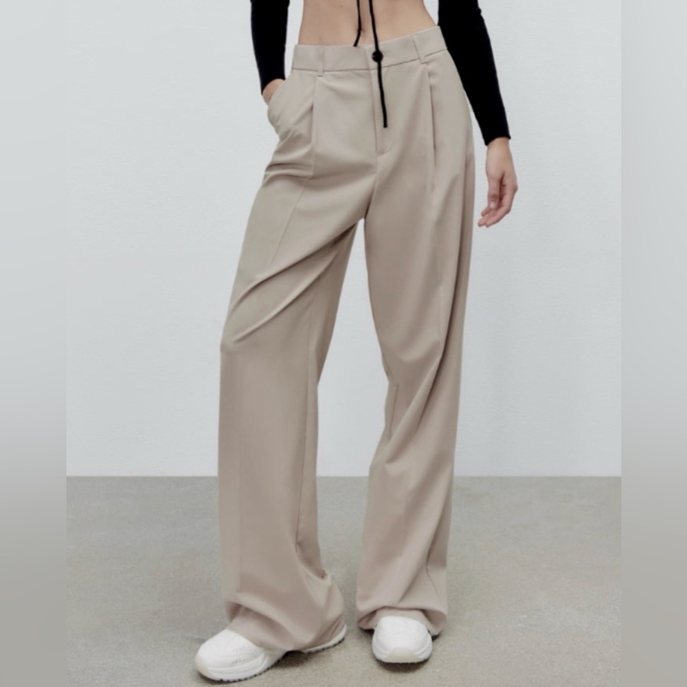 Zara Taupe Wide-Leg Pants